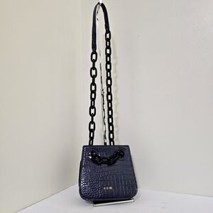 HOUSE OF WANT Vegan Leather Croc Print Chain Link‎ Shoulder Purse Navy Accordion